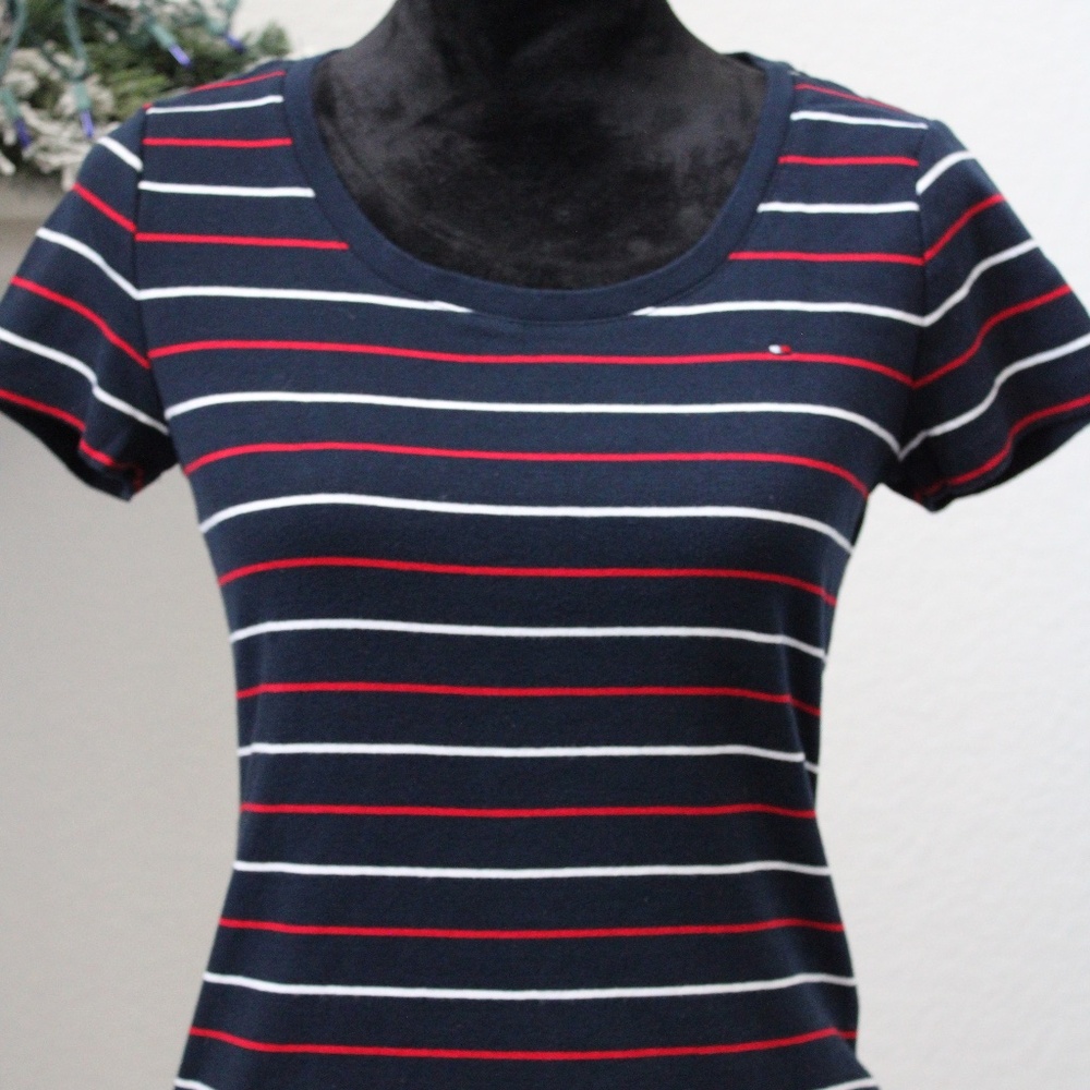Tommy Hilfiger Striped Multicolor Short Sleeve Tee 100% Cotton Roundneck